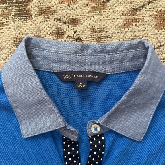 Brooks Womens Polo Shirt Blue Short Sleeve Chambray Collar Polka Dot Trim M - Picture 5 of 9